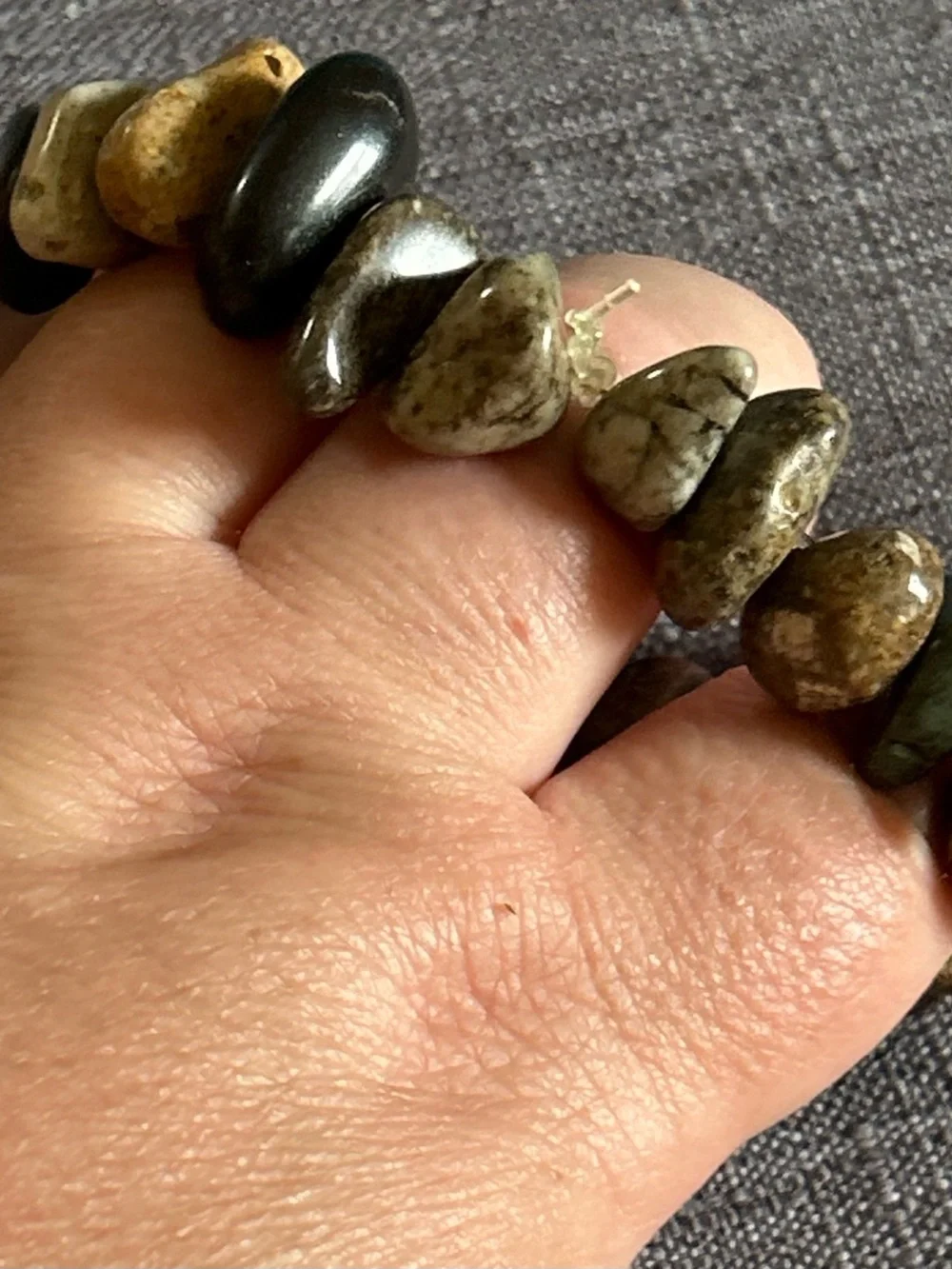 Natural Riverstone & Silver Stretch Bracelet